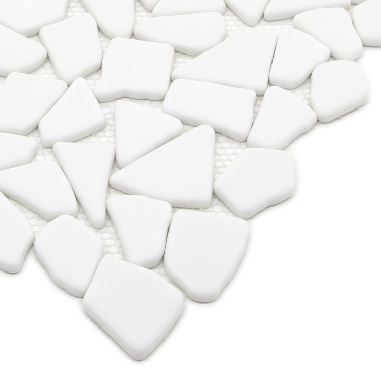 12" x 12" White Recycled Glass Pebble Mosaic Tile
