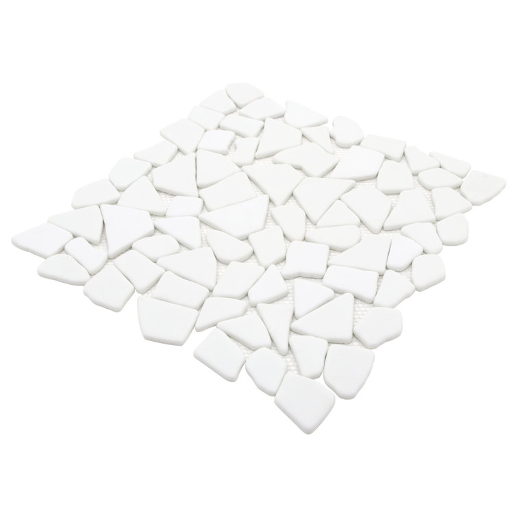 12" x 12" White Recycled Glass Pebble Mosaic Tile