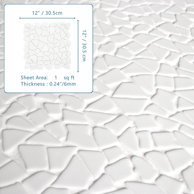12" x 12" White Recycled Glass Pebble Mosaic Tile