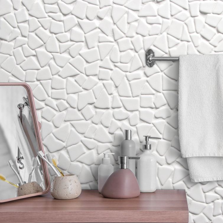 12" x 12" White Recycled Glass Pebble Mosaic Tile