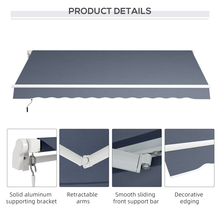 Dark Gray Aluminum Frame Retractable Patio Awning with Manual Crank