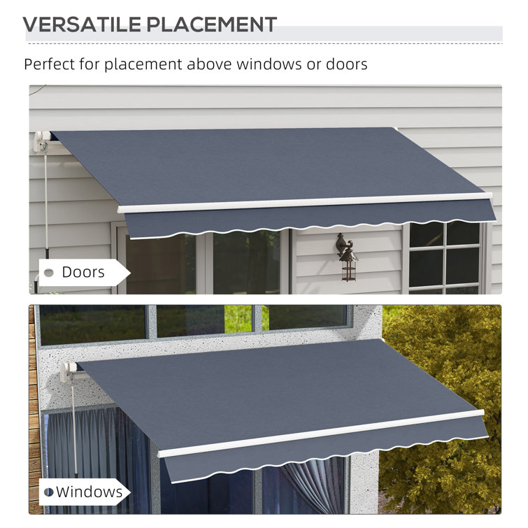 Dark Gray Aluminum Frame Retractable Patio Awning with Manual Crank