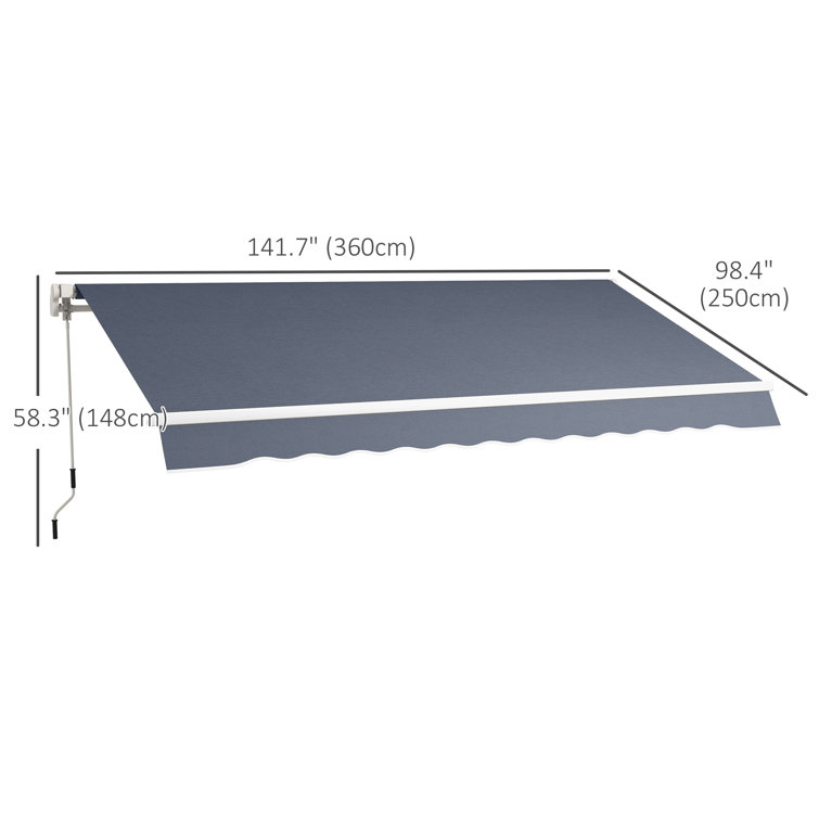 Dark Gray Aluminum Frame Retractable Patio Awning with Manual Crank