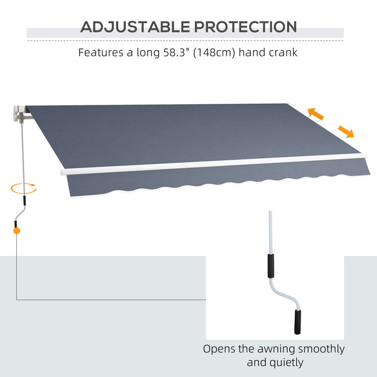 Dark Gray Aluminum Frame Retractable Patio Awning with Manual Crank