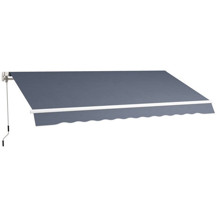 Dark Gray Aluminum Frame Retractable Patio Awning with Manual Crank