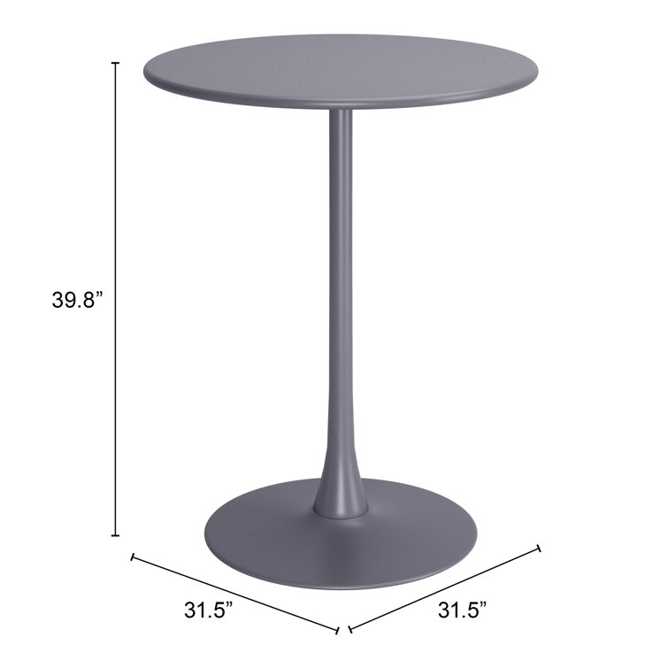 Gray Round Metal Weather Resistant Outdoor Bar Table