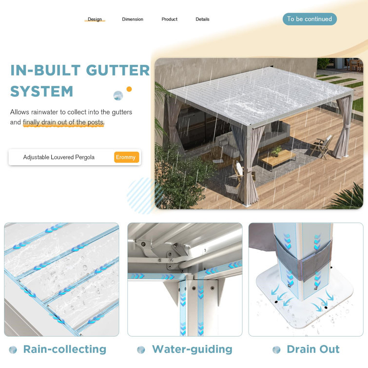White Aluminum 10x12 Pergola with Adjustable Roof and Curtains