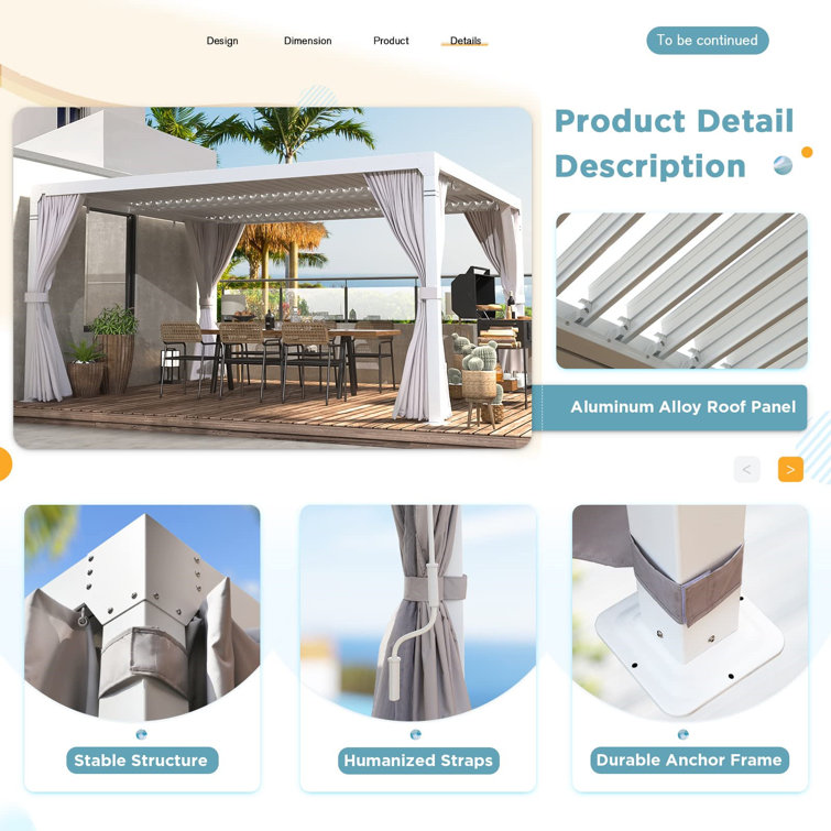 White Aluminum 10x12 Pergola with Adjustable Roof and Curtains