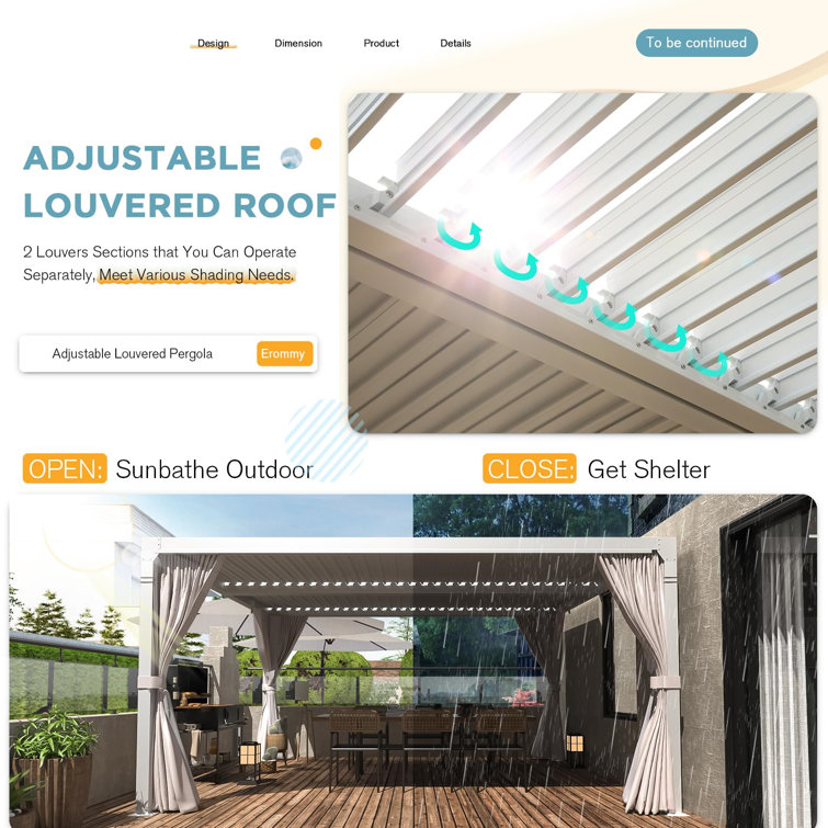 White Aluminum 10x12 Pergola with Adjustable Roof and Curtains