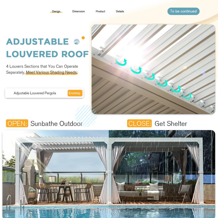 White Aluminum Outdoor Pergola with Adjustable Louver Roof, 20 ft x 10 ft