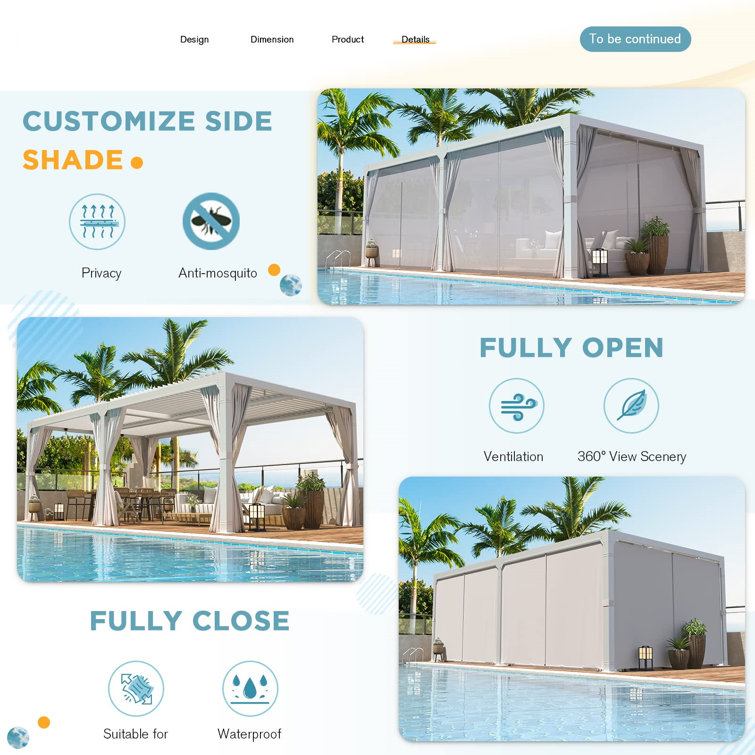 White Aluminum Outdoor Pergola with Adjustable Louver Roof, 20 ft x 10 ft