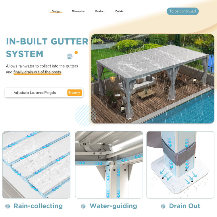 White Aluminum Outdoor Pergola with Adjustable Louver Roof, 20 ft x 10 ft