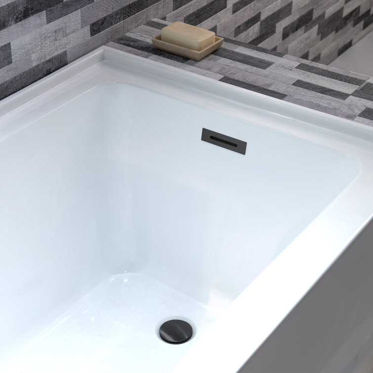 60'' x 30'' White Acrylic Alcove Soaking Bathtub with Right Drain