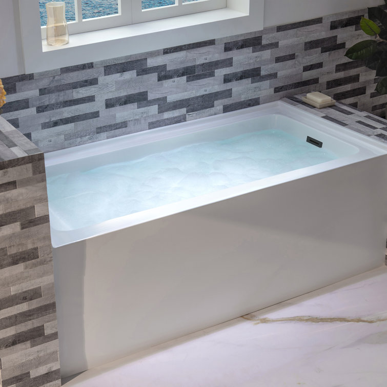 60'' x 30'' White Acrylic Alcove Soaking Bathtub with Right Drain