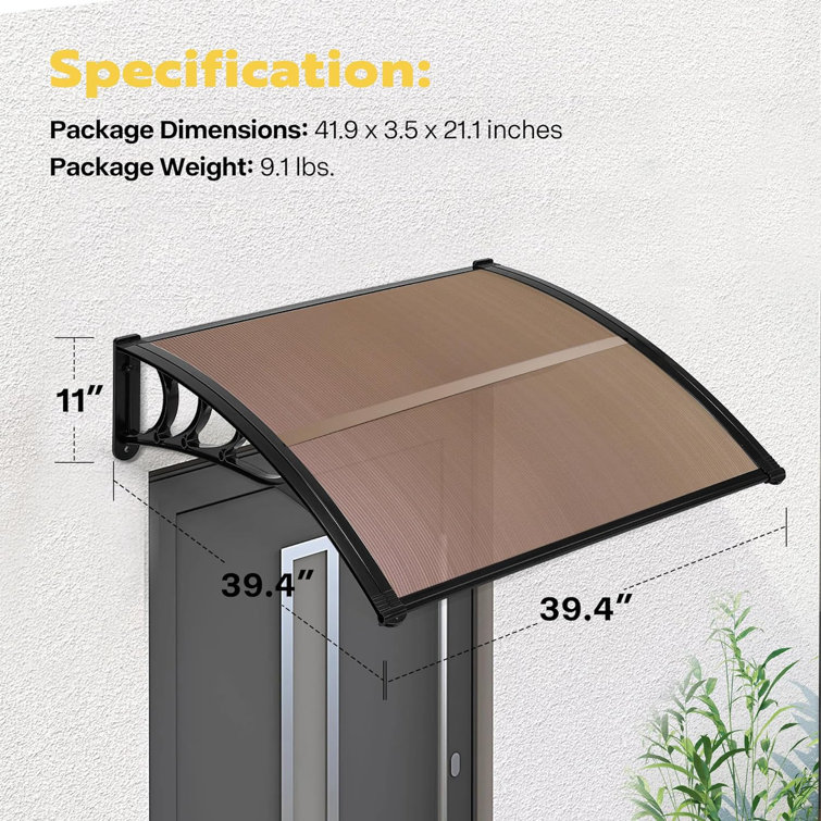 40'' Black Aluminum and Polycarbonate Door/Window Awning