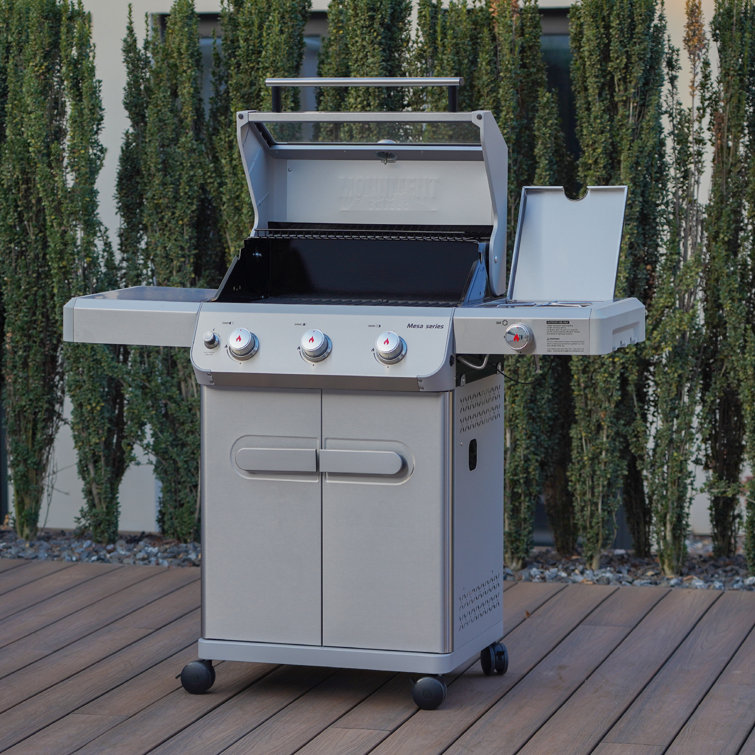 Stainless Steel 3-Burner Propane Gas Grill with Side Burner
