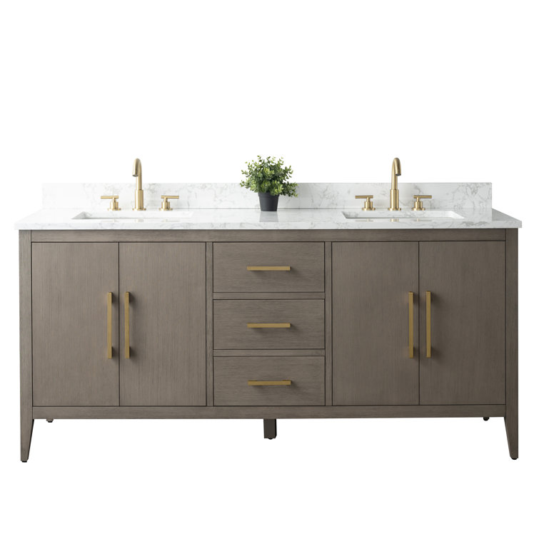 72'' Driftwood Gray Double Bathroom Vanity with Marble Top