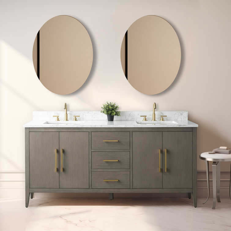 72'' Driftwood Gray Double Bathroom Vanity with Marble Top