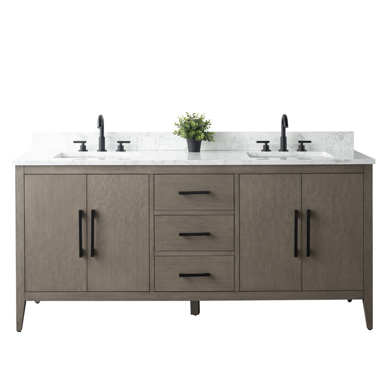 72'' Driftwood Gray Double Sink Bathroom Vanity with Marble Top