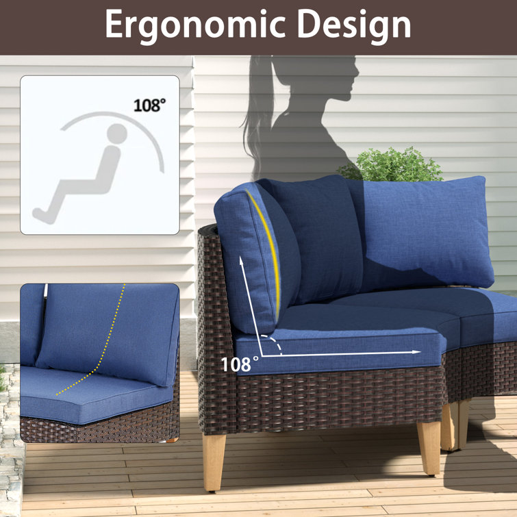 8 Piece Blue Cushioned Modular Rattan Outdoor Sectional Set