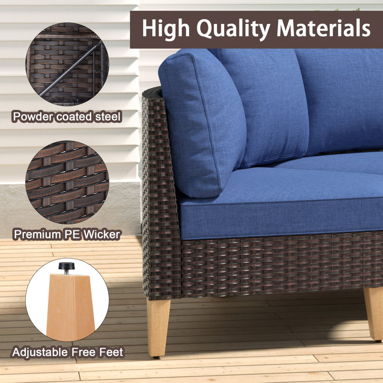 8 Piece Blue Cushioned Modular Rattan Outdoor Sectional Set