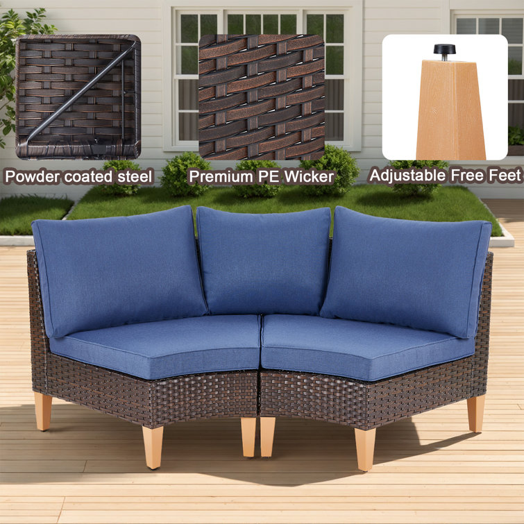 8 Piece Blue Cushioned Modular Rattan Outdoor Sectional Set