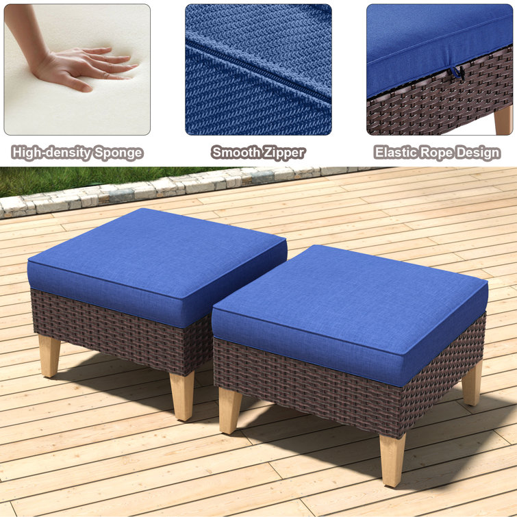 8 Piece Blue Cushioned Modular Rattan Outdoor Sectional Set