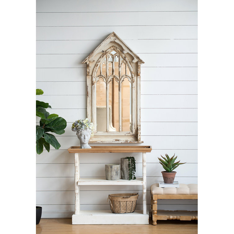 Cottage Charm Dual-Tone Fir Wood Console with Carved Panels