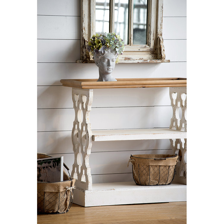 Cottage Charm Dual-Tone Fir Wood Console with Carved Panels