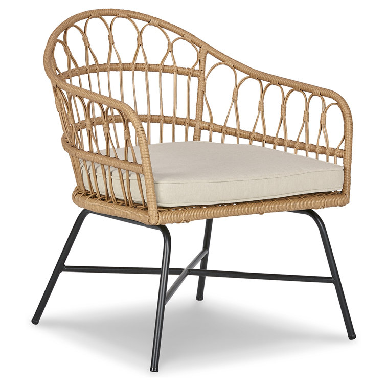 Transitional Cream & Black Wicker Indoor/Outdoor Accent Chair