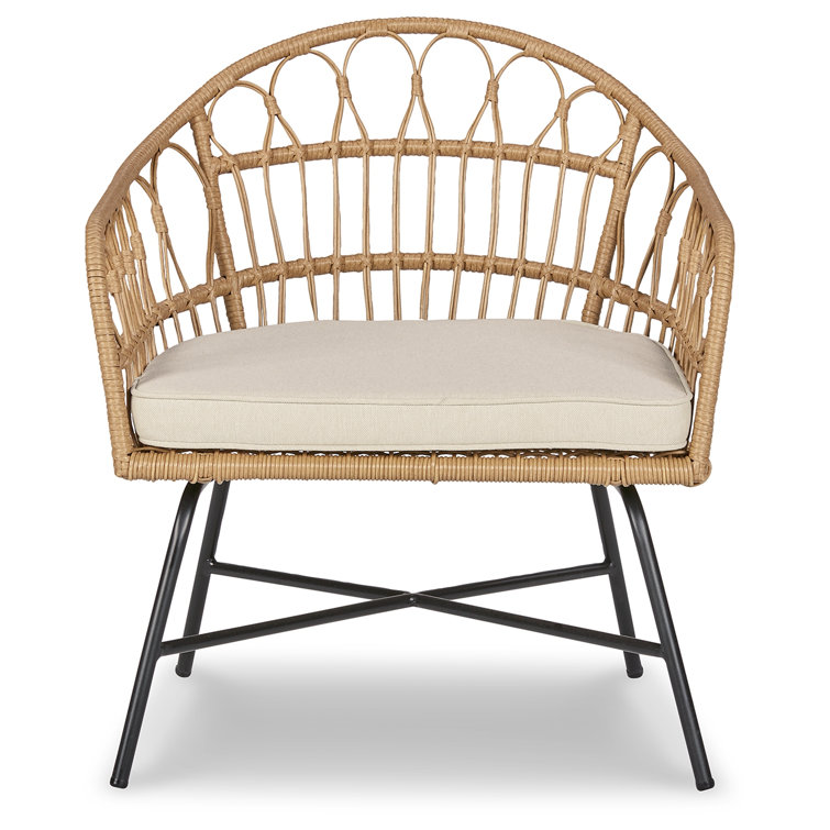 Transitional Cream & Black Wicker Indoor/Outdoor Accent Chair