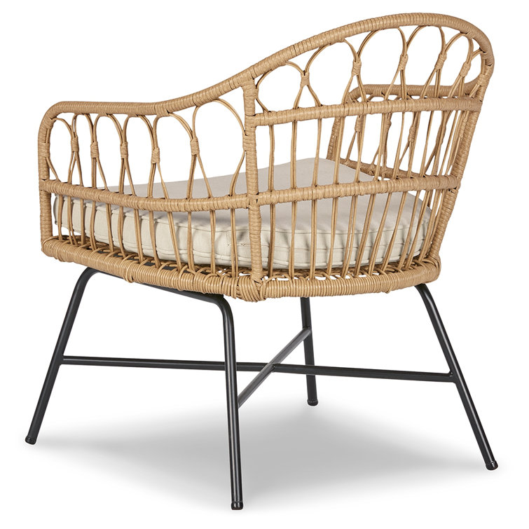 Transitional Cream & Black Wicker Indoor/Outdoor Accent Chair