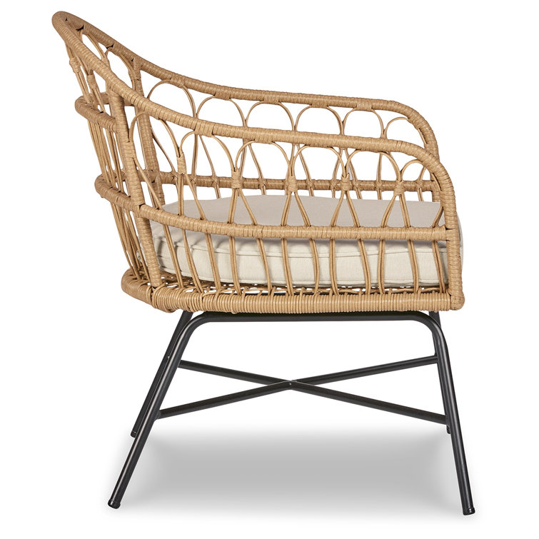 Transitional Cream & Black Wicker Indoor/Outdoor Accent Chair