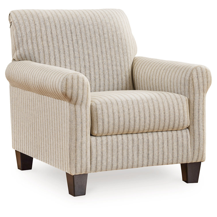 Contemporary Beige Striped 36" Manufactured Wood Accent Chair