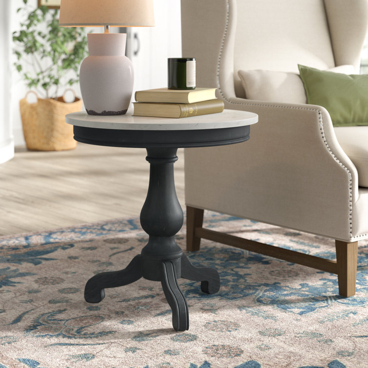 Aberdale Round Weathered Black Mahogany and Marble End Table