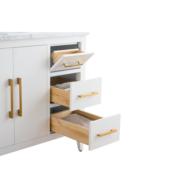 White and Gold 36" Single Bathroom Vanity with Ceramic Sink