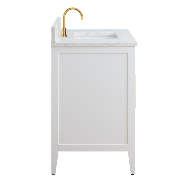 White and Gold 36" Single Bathroom Vanity with Ceramic Sink