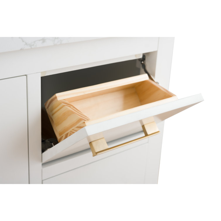 White and Gold 36" Single Bathroom Vanity with Ceramic Sink