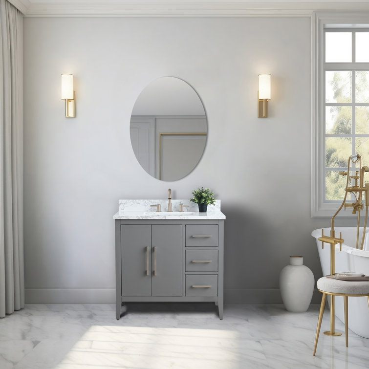 42" Cashmere Gray Single Bathroom Vanity with Engineered Marble Top