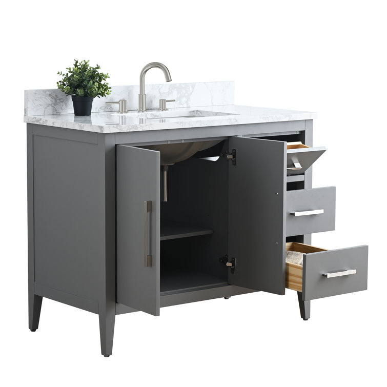 42" Cashmere Gray Single Bathroom Vanity with Engineered Marble Top