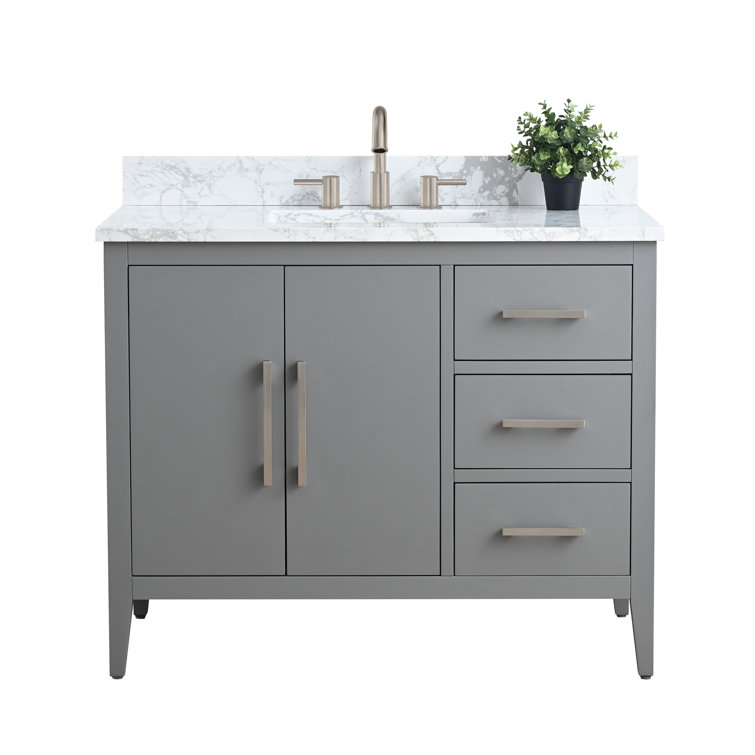 42" Cashmere Gray Single Bathroom Vanity with Engineered Marble Top