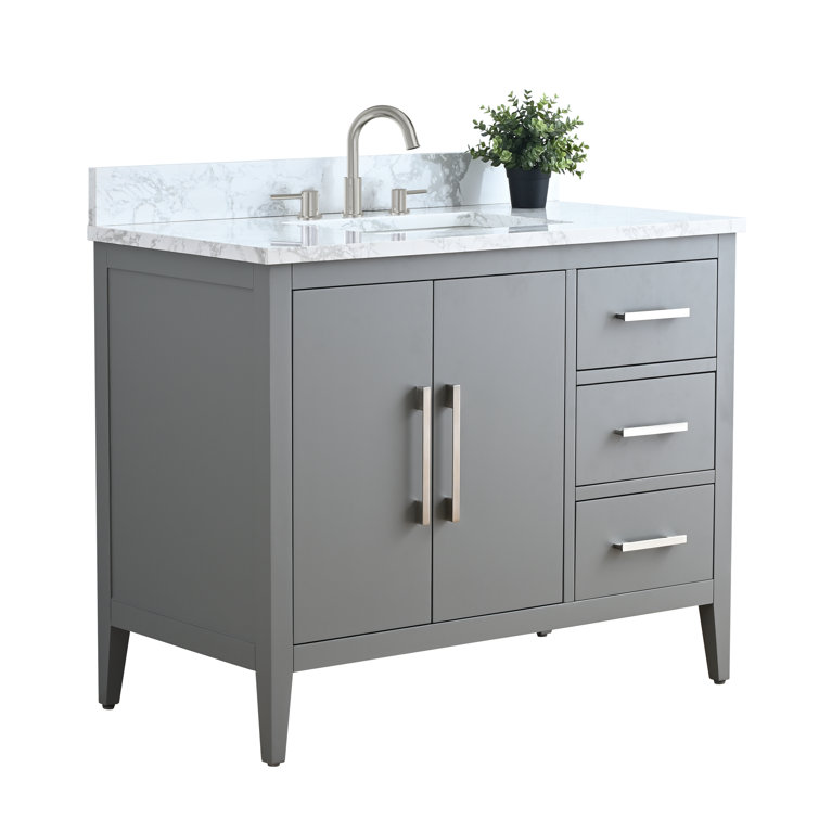 42" Cashmere Gray Single Bathroom Vanity with Engineered Marble Top