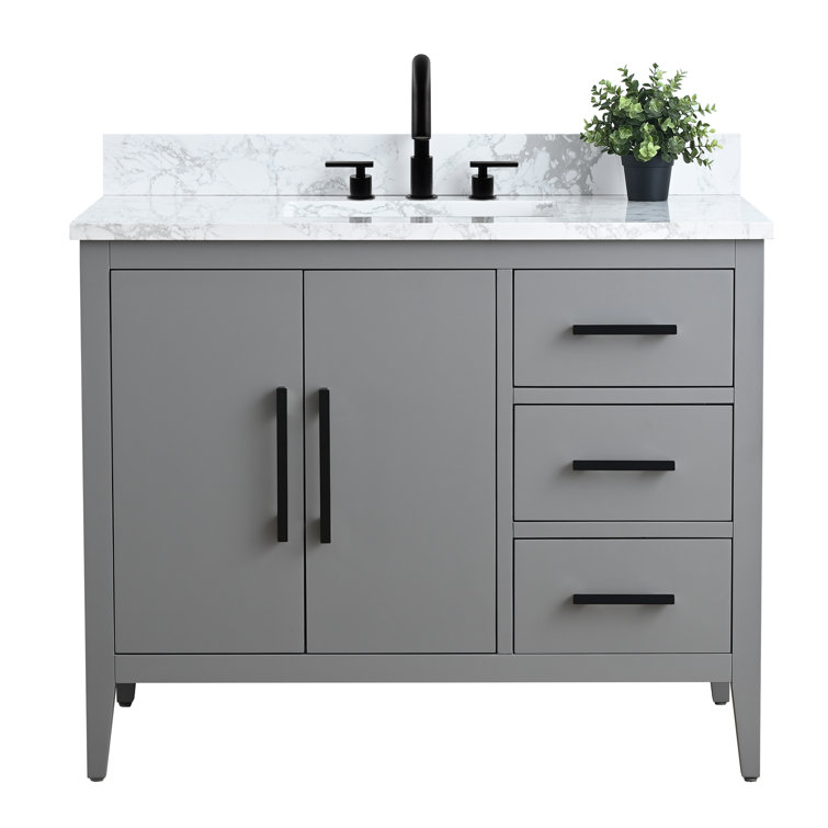 Cashmere Gray 42" Freestanding Bathroom Vanity with Engineered Marble Top