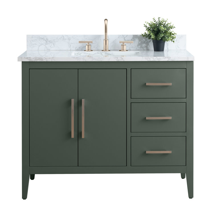 Vintage Green 42" Single Bathroom Vanity with Engineered Marble Top