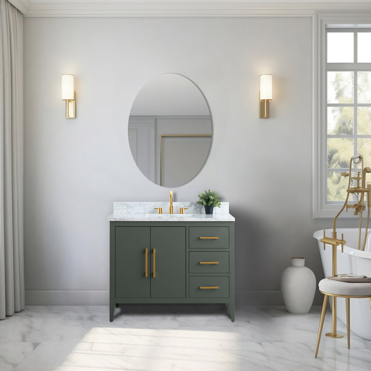 42'' Vintage Green Single Sink Bathroom Vanity with Golden Brushed Hardware