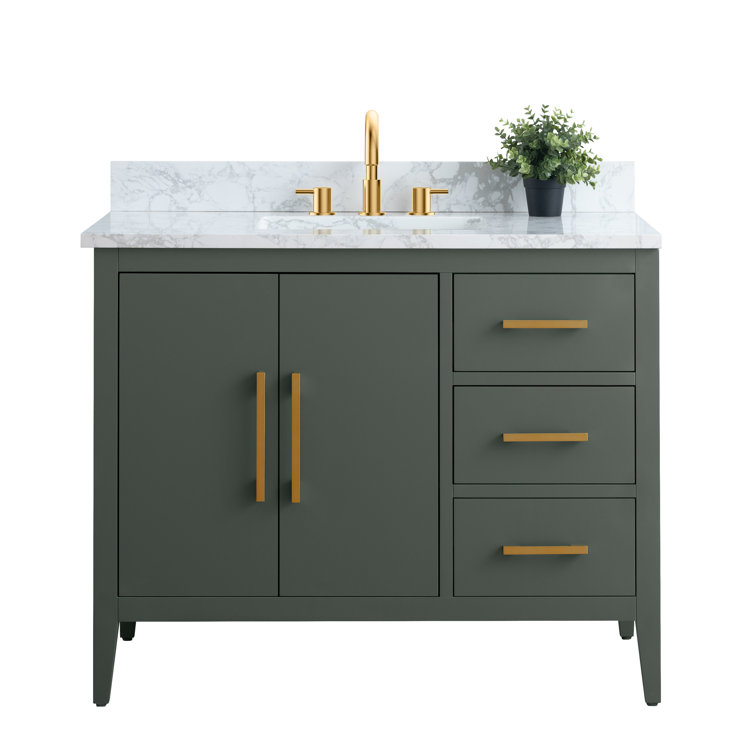 42'' Vintage Green Single Sink Bathroom Vanity with Golden Brushed Hardware