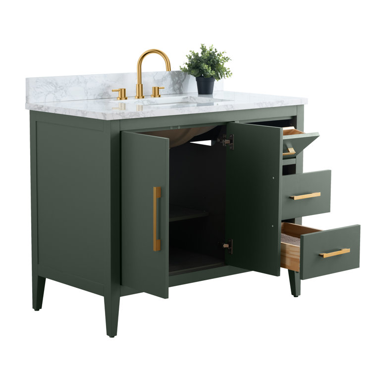 42'' Vintage Green Single Sink Bathroom Vanity with Golden Brushed Hardware
