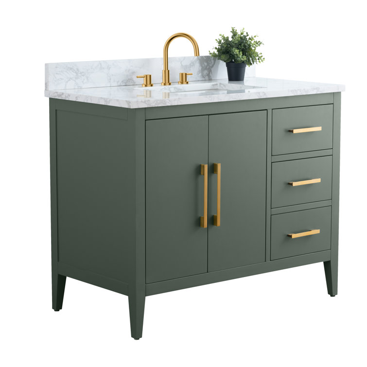 42'' Vintage Green Single Sink Bathroom Vanity with Golden Brushed Hardware