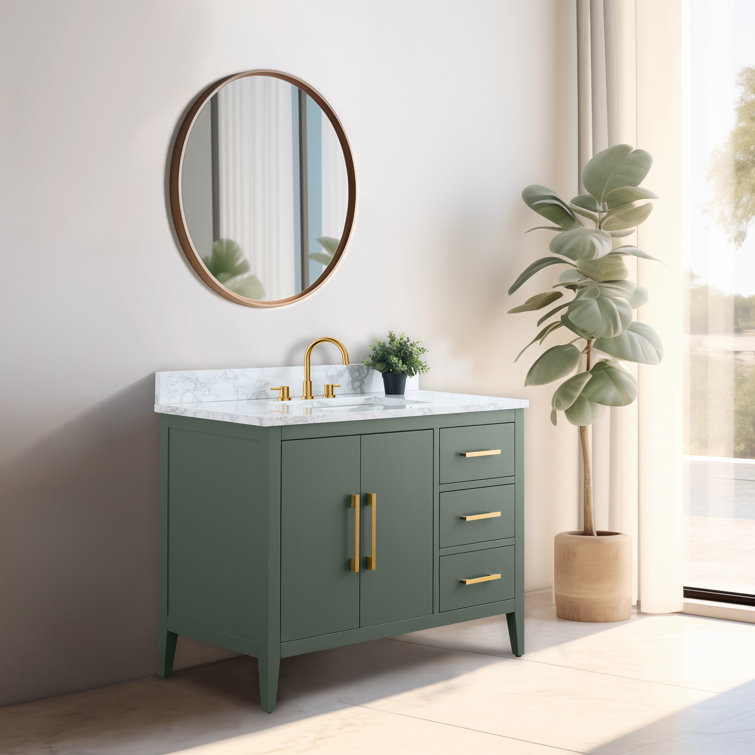 42'' Vintage Green Single Sink Bathroom Vanity with Golden Brushed Hardware