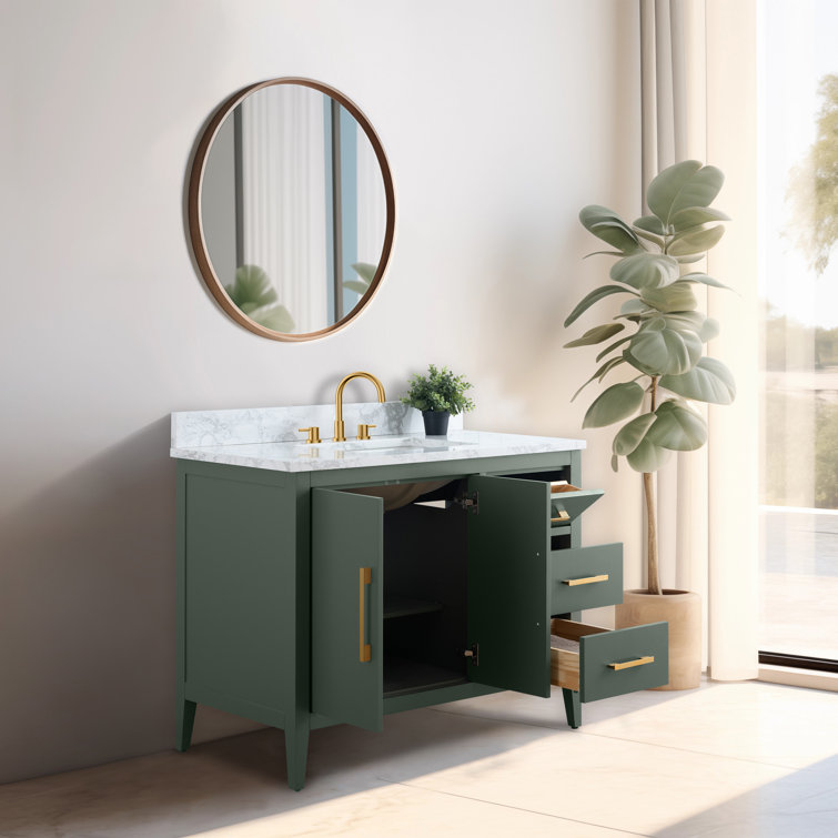 42'' Vintage Green Single Sink Bathroom Vanity with Golden Brushed Hardware